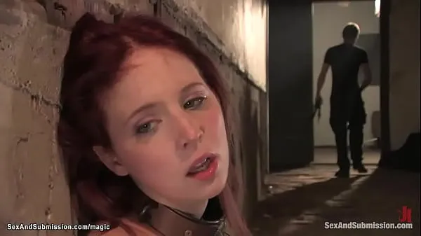 Fresh Redhead slave Megan Murray chaied to the wall in squating position and gets whipped then suspended above bed and bound to device big dick fucked by James Deen total Movies