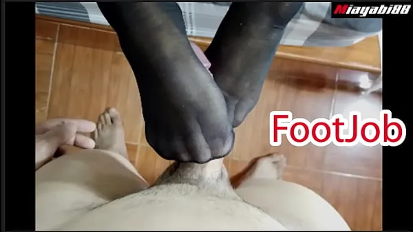 Összesen Thai couple has foot sex wearing stockings Use your feet to jerk your husband until he cums friss film