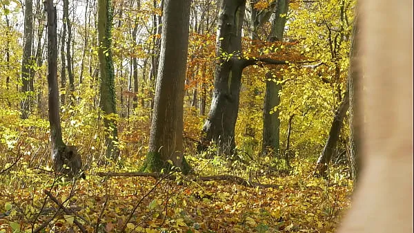 Frische insgesamt Outdoor-Waldspaziergang in Höschen mit Sperma Filme