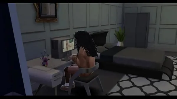 Fresh Ebony Cutie Jerks off to Porn - Sims 4 total Movies